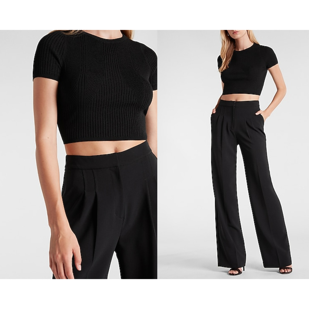 Express Body Contour Cutout Cropped Sweater XL Extra Large Ribbed Crew Neck